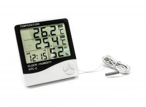Thermometer mit externem Fühler, Hygrometer und Uhrzeit HTC-2