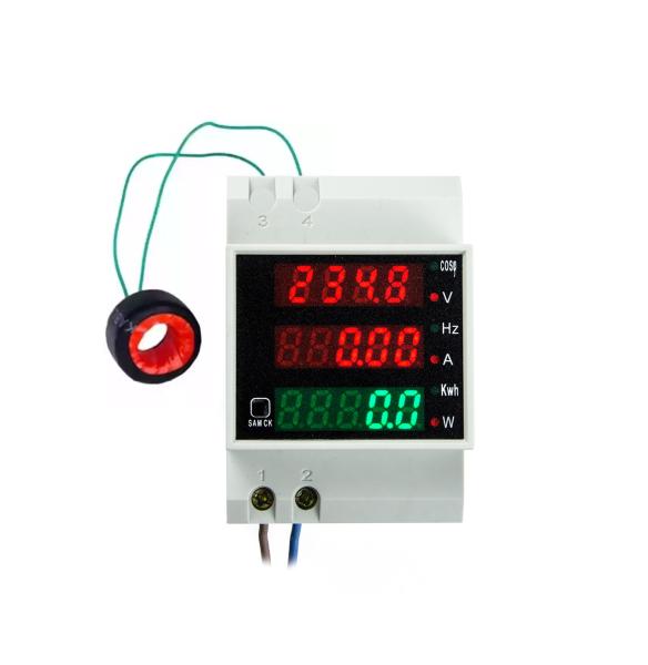 Multifunktionaler Spannungs-, Strom- und Leistungsmesser für DIN-Schiene AC 80~260V/100A - Ringkernstromwandler