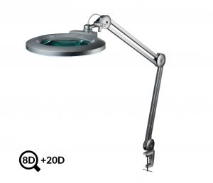 Graue LED-Tischlampe mit Vergrößerungsglas IB-178, Durchmesser 178mm, 8D+20D