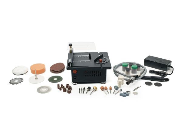 Multifunktionale Tisch-Minisäge mit Zubehör zum Schneiden, Fräsen, Schleifen und Bohren