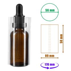 Transparente Schrumpffolie 50x89mm mit Perforation für Flaschen und Verpackungen, Durchmesser bis 56mm