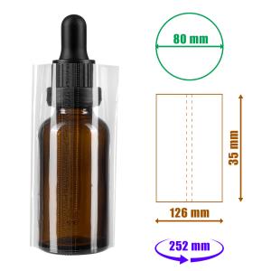 Transparente Schrumpffolie 35x126mm mit Perforation für Flaschen und Verpackungen, Durchmesser bis 80mm