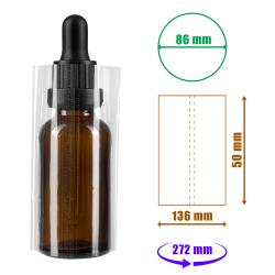 Transparente Schrumpffolie 50x136mm mit Perforation für Flaschen und Verpackungen, Durchmesser bis 86mm
